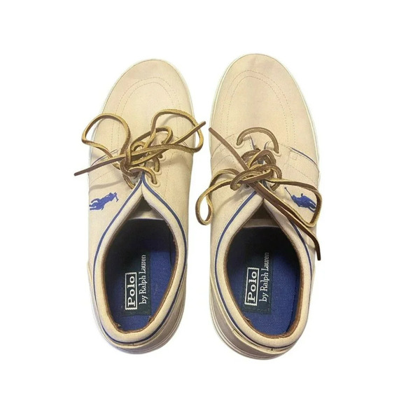 Polo Ralph Lauren Shoes Faxon Low Top Sneakers Canvas - Men’s 9.5 D - Khaki - Picture 2 of 8